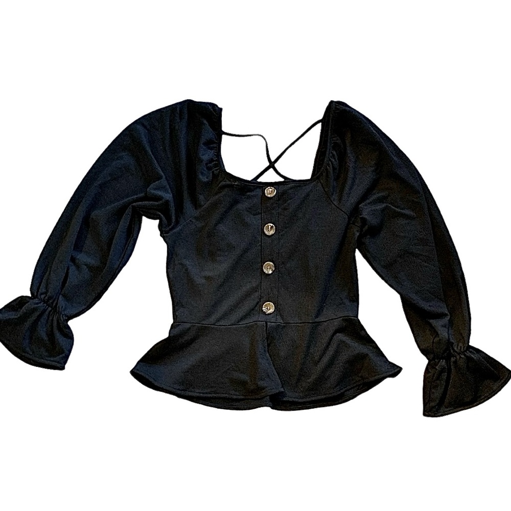 Long puffy sleeve ruffled crop top